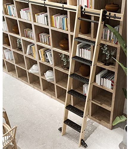 XWJOYW Kit d'échelle de bibliothèque roulante avec système de Rail Coulissant Kit de Placard Coulissant en Tube Rond en Acier au Carbone pour Portes en Bois Kit de Rail de 6,6 pi/200 cm Matériel in