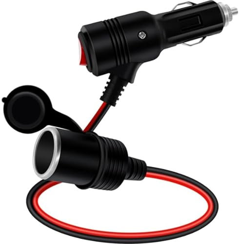12v verlängerung Zigarettenanzünder mit Schalter, Zigarettenanzünder Verlängerung mit Schalter 14AWG KFZ, Ladegerät Verlängerungskabel 12V 24V, für PKW, LKW, Wohnmobile (1 Meter Verlängerungskabel)