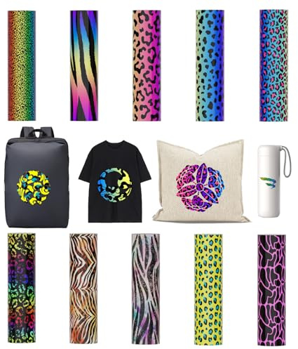 Uadme Infusible Ink Transfer Sheet, 10 Pcs Pre-Printed Sublimation Transfer Paper, 11x30 cm Heat Press Film for DIY T- Shirts Mug (Leopard)