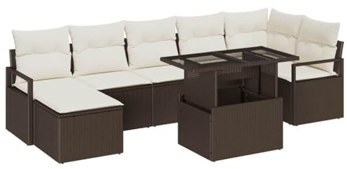 vidaXL 8-teiliges modulares Sofaset für draußen mit Kissen. Bequem für 6 Leute. Wetterfestes Material. Natürliches Rattan. Modernes Lounge-Design. Ideal für Terrasse und Balkon.