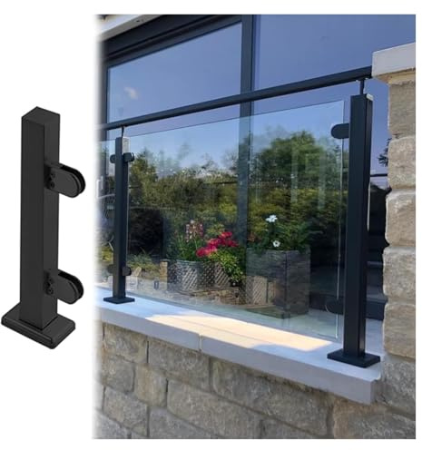 Balustradenpfosten, Balustradenklemmen aus schwarzem Glas, gewerblicher, robuster, bodenstehender Geländerpfosten, Handlauf for Flurdecks(Black End Post,H 80cm/31.5in)