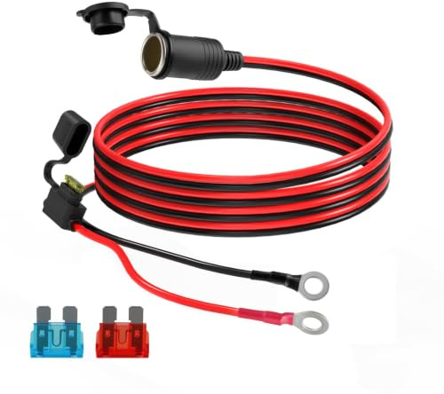 ELFCULB 12V Zigarettenanzünder Buchse auf O Ring Kabel 14AWG 1,5m | 12V Zigarettenanzünder Steckdose auf O Ring Verlängerungskabel mit 2 Sicherungen für Autokühlschrank, Luftpumpe, Kompressor