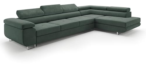 Ecksofa mit Schlaffunktion PASTI XL L-Form, Sofa Couch mit Bettkasten, Couch Eckcouch, Schlafsofa für Wohnzimmer Couch mit Schlaffunktion (Pet Friendly Edition Salbeigrün, Ottomane Rechts)