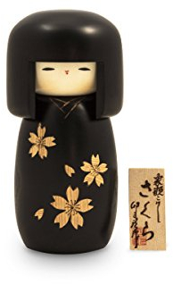 Kokeshi Zogan Cherry, Original japanische Holz-Puppe, handgeschnitzt, von Hand bemalt. Kunst aus Japan für Dekoration, als Glücksbringer, Sammlerpuppe, Talisman. Geschenk der Liebe zum Frühling. 21 cm