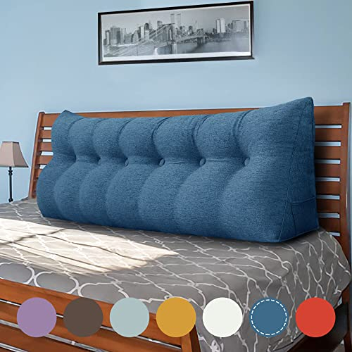 VERCART Keilkissen Bett Großes Rückenkissen Bett Kopfteil Bequemes Lesekissen für Bett und Sofa 2 in 1 Rückenlehne und Kopfkissen Couchkissen Langes XXL Lendenkissen Leinen 180cm Blau