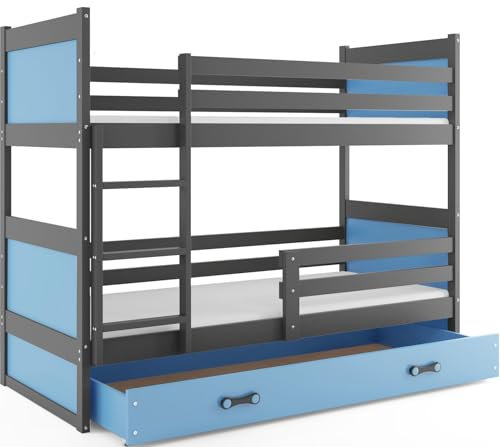 Interbeds Etagenbett RICO 200x90cm Farbe: Grau, mit Lattenroste und Matratzen (BLAU)