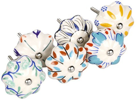 Sourcingmap 6 Pieces Vintage Shabby Knobs Colorful Floral Hand Painted Ceramic Pumpkin Cupboard Wardrobe Cabinet Drawer Door Handles Pulls Knob, Mixed Color #1
