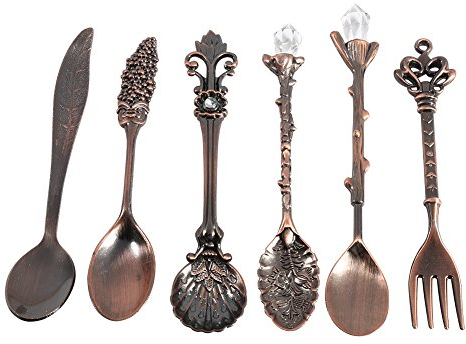 Fdit 6/Kit de Couverts Vintage Cuillère à Dessert Café Cuillère à Thé Glace Fruits Fourchette Royal Métal Mini Sculpté Harnais Mignon pour Cuisine Salle à Manger Bar des Collations Antik