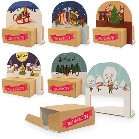 itenga Geschenkverpackung Set Weihnachten 6x Verpackung + 6x Geschenkbox + Sticker