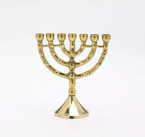 Kerzenleuchter Menora Kerzenhalter Messing Gold H 11 cm, 7-flammiger