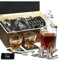 Whiskey Decanter and Stones Gift Set for Men - Whiskey Decanter, 2 Twisted Whiskey Glasses, 10 Stainless Steel Stones, 2 Slate Coasters, Tongs & Freezer Pouch in Wooden Gift Box