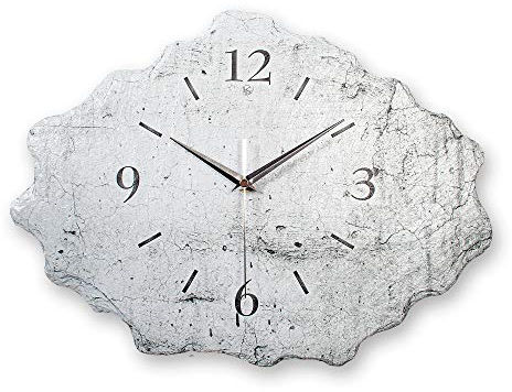 Kreative Feder Designer-Wanduhr aus Stein (Keramik) mit flüsterleisem Uhrwerk (Marmor Optik weiß II, leises Funkuhrwerk)