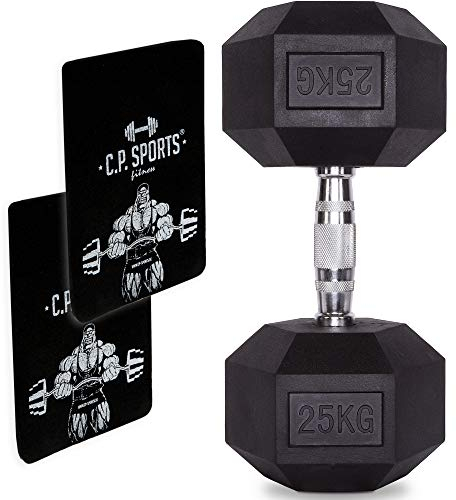 C.P. Sports Hexagon Hanteln gummiert 1-80 kg (Stück) - Dumbbell mit ergonomischen Chrom-Griff, Kurzhantel, Kurzhanteln, Dumbbel, rutschsicher (30 KG - STK.)