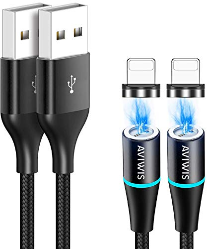 AVIWIS Chargeur Phone Magnétique, [Lot de 2, 2M] Cable Aimanté USB Charge Rapide et Synchro en Nylon Tressé pour Phone XS/XS Max/XR/8/7/7P/6s/6Plus/SE/5/5s/5c