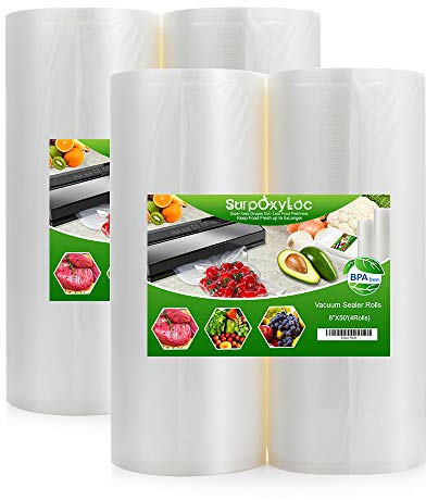 SurpOxyLoc 4 Pack 8x50 Vacuum Sealer Bags Rolls for Food Saver,Seal a Meal,Plus Other Machine,BPA Free,Puncture Prevention,Great for Sous Vide Cooking