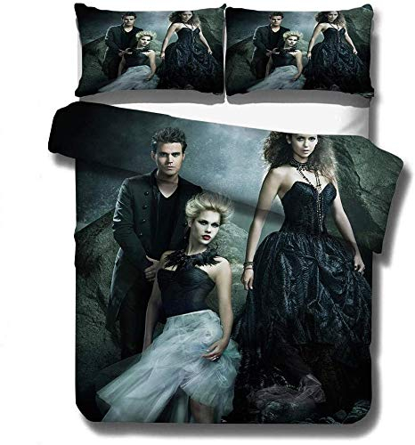 NICHIYO The Vampire Diaries Bettwäsche-Set – Bettbezug und Kissenbezug, Mikrofaser, 3D-Digitaldruck, dreiteilige Bettwäsche (13, Einzelbett 135 x 200 cm)