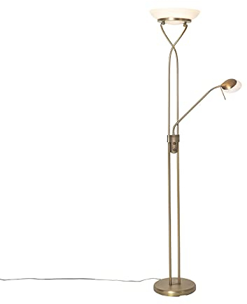 Qazqa - Modern Stehlampe Bronze inkl. LED und Dimmer mit Leselampe - Empoli Dimmer I Dimmbar I Wohnzimmer I Schlafzimmer I Deckenfluter - Stahl Länglich - I LED