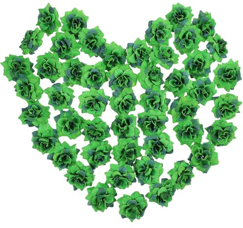 Holibanna 50Pcs Emerald Green Artificial Rose Heads 1.77 Inch Silk Flowers for Wedding Hair Clips Bridal Pins Craft Decorations and Home Garden Use