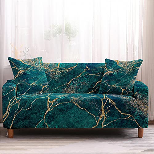 Mateju Marmor Bedruckte Sofabezug - Elastische Sofa-Abdeckungen - 1/2/3/4-Sitzer Slip-Resistent Universal Sofa-Abdeckung für Wohnzimmer Stretch-Sofabezug (Türkis,2-Sitzer 145-185cm)