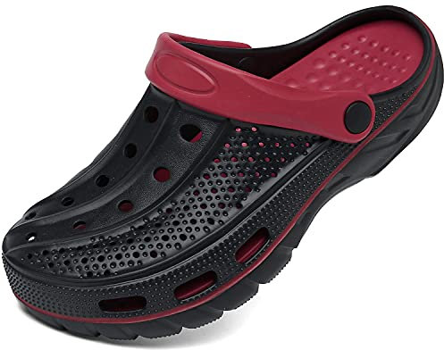 Unisex Mujer Hombre Zuecos de Verano Sandalias de Playa Respirable Zapatos de Jardín Zapatillas de Piscina con Plantilla Ergonómica, Suave para los pies, Negro Rojo, 38/39 EU (260)