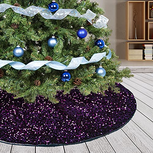 Deggodech Lila Weihnachtsbaum Rock 90cm Glitter Weihnachtsbaumrock Matte Weihnachtsbaumdecke Rund Baumdecke Weihnachtsbaum für Weihnachtsfeiertag Dekorationen (Lila, 35inches)
