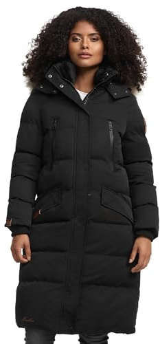 MARIKOO lange Damen Winterjacke warmer Parka gesteppt mit Kapuze B890
