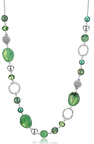 BULINLIN Long Beaded Silver Necklace for Her Crystal Bead Sweater Chain Fashion Jewelry Necklace Birthday Gifts for Women Mum (Jade Green)