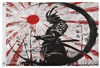 Drapeau japonais vintage du samouraï - 90 x 150 cm - Double couture avec œillets - Drapeau de jardin extérieur - Pour intérieur et extérieur - Décoration de fête