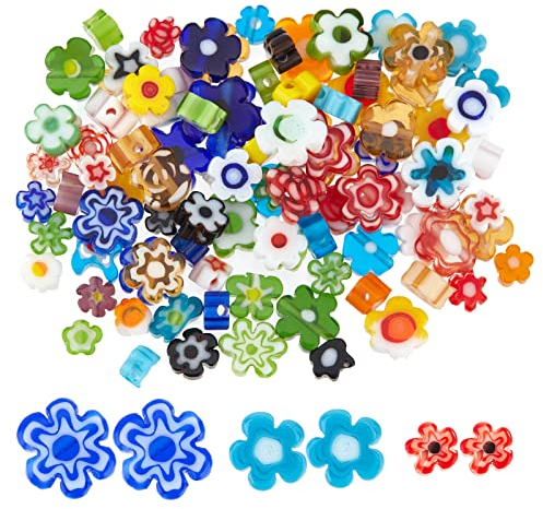 OLYCRAFT 220-249pcs Fait Main Fleur Millefiori Perles Verre au Chalumeau 3styly Petit Mélangés Couleur Fleur Perles Verre Perles Mosaïque pour Bijoux Bracelet Collier Fabrication Bricolage Artisanat