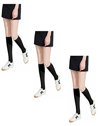 Hopply Golf Sun Protection Socks UPF50+ Overknee Stocking Ice Silk Breathable Cool Socks for Women School Outdoor Sports (as1, alpha, one_size, regular, regular, 3Pairs-short(black), One size)
