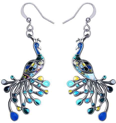 DALANE Emaille Legierung Strass Neuheit Pfau Ohrringe Hängend Baumeln Vogel Schmuck für Damen Mädchen Pfau Geschenke (Grün)