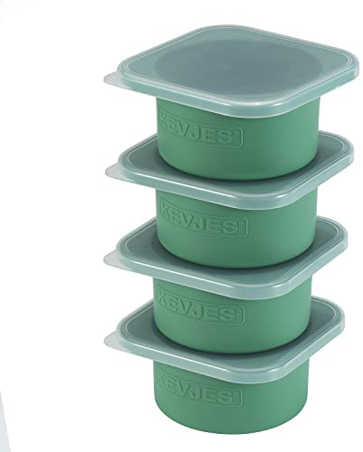 KEVJES Stackable Silicone Artisan Pizza Dough Proofing Proving Trays with Air-tight Lids-4pack-500ml Volume for 250g Dough Ball (Green)
