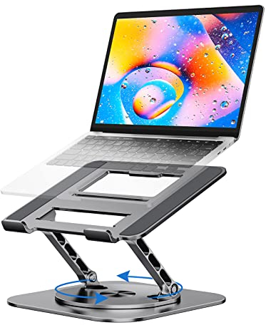 MCHOSE Laptop Stand for Desk, Ergonomic Laptop Riser with 360° Rotating Base, Aluminum Laptop Stand, Adjustable Foldable Laptop Holder Compatible with MacBook Air Pro, Dell XPS, 10-17 Laptops, Grey