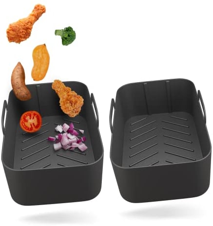 CCSH 2pcs Silicone Air Fryer Liners (19.5 x 13cm) - Rectangle Food Grade Safe Silicone AF300UK Ninja Air Fryer Accessories - 7.6L Liner for Dual Zone - Durable, Non-Stick, Easy Clean