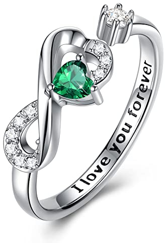 CRYSLOVE Unendlichkeit Ringe Für Frauen 925 Sterling Silber Infinity Geburtsstein Verstellbar Promise Verlobungsring Herz Zirkonia Trauringe Damenring,Damen Schmuck
