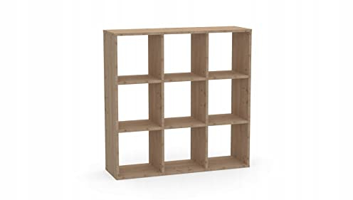 KLX Würfelregal Goldene Eiche 3x3 – Regal Würfel mit 9 Fächern - Raumteiler Regal 100 x 100 cm - Bücherregal für Wohnzimmerund Büro