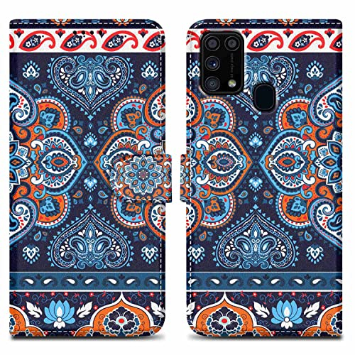 Cadorabo Hülle kompatibel mit Samsung Galaxy M31 - Design Blaues Mandala No. 1 - Schutzhülle mit Magnetverschluss, Standfunktion und Kartenfach