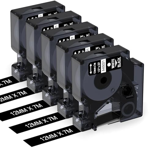 Aken 45021 kompatibel mit Dymo D1 Etikettenband Schwarz 12mm x 7m für LabelManager 160 LM280 210D 360D 420P, kompatibel mit Dymo D1 Etikettenband Weiß auf Schwarz 12mm x 7m S0720610