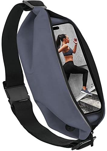 moex® Easy Bag für Apple iPhone 11 Pro Laufgürtel für Handy, Lauftasche Jogging, Handytasche zum Joggen, Sport Bauchtasche wasserdicht, Fitness Running Belt – Grau