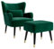 Vesgantti Velvet Armchair with Footstool and Lumbar Pillow, Modern Wing Back Accent Chair with Ottoman, Large Occasional Chair for Living Room Bedroom Study Room Office(Green)