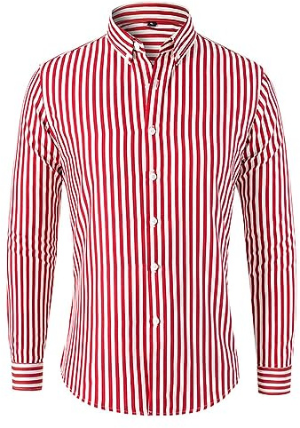 Camicia Business Uomo Classica Righe Verticali Camicia Uomo Manica Lunga Colletto Abbottonatura Camicia A Righe Uomo Slim Fit Camicia Tempo Libero Uomo J-Red M