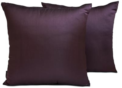 Fabric Mart Direct Dekorativ Dunkle Pflaume Kissen Überzüge, 2 Stück, 65 x 65 cm Kunstseide Kissen Schlicht und solide, Kissenhülle mit Solide Kissen, Modern Kissen Überzüge - Dark Plum Luxury