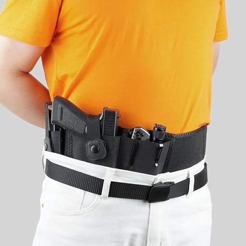 AUGOOL Bauchband Holster Belly Band Taille Pistolenholster für verdecktes Tragen mit Magazinhalter taktisch elastisch für: Glock 19 Beretta, Rechts M