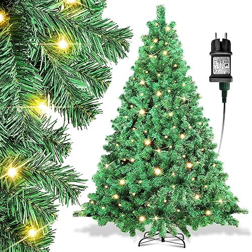 Ikodm Árbol de Navidad Artificial con iluminación, 210 cm, Color Verde, PVC, automático, con 400 Luces LED, luz Blanca cálida y Soporte de Metal, difícilmente inflamable