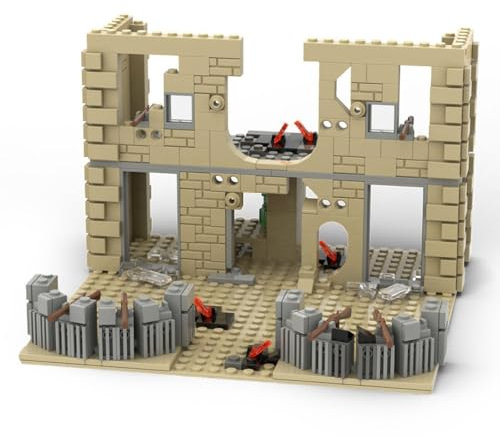 Lumitex WW2 Militär Waffen Szene Ruine Verlassene Festung, 544 Teile Soldaten Modular Haus Klemmbausteine