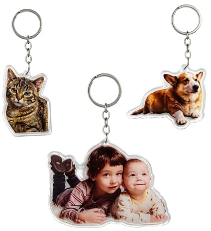 Eletizy Llavero acrílico personalizado con foto de perro, gato y mascota, mochila con llavero con foto personalizada para el Día del Padre, cumpleaños, regalo para hombres, mujeres y parejas