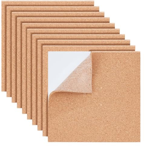 BENECREAT 20 Paquet Feuilles de Liège Auto-Adhésives 15x15 cm Panneau de Liège Tapis de Liège Carré de 3 mm D'Épaisseur Dessous de Verre pour Tableaux D'Affichage, Décoration Murale