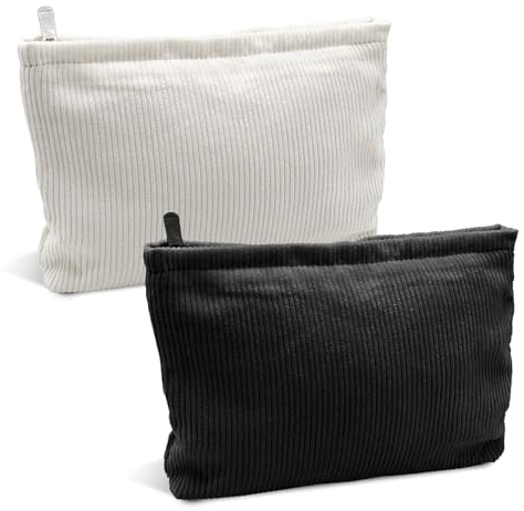 XoeLLe 2 Pièces Petite Pochette Maquillage Trousse de Maquillage Femme Trousse de Toilette Voyage Sac à Cosmétiques Trousse à Maquillage Velours Côtelé Trousse Maquillage Voyage Organiseur
