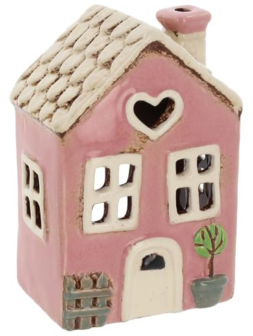 Shudehill Giftware Village Pottery Keramik-Teelichthalter, hübscher Garten, Blumenhaus, Pastell-Kollektion, Herzrosa