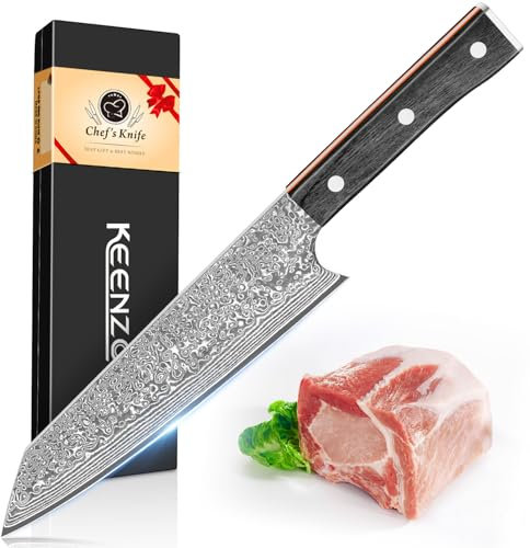 KEENZO Kochmesser Küchenmesser,Chefmesser aus 67 Lagen Damaststahl Scharfe Messerklinge 18cm Ergonomischer Griff Geschenkbox (Kiritsuke 8)
